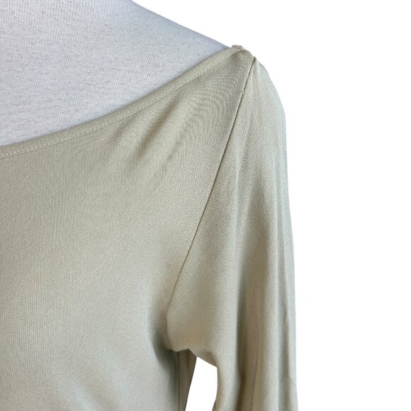 Mo & Su Vintage 90s Slinky Liquid Jersey Knit Tan Midi Dress Size Large - Picture 2 of 9